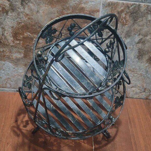 Two Tier Metal Fruit Basket Kitchen Storage Organizer 21" High Vines and Leaves - Picture 6 of 12